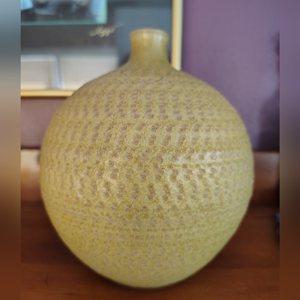 Otagiri Olive Green Textured Round Ceramic Vase